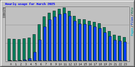 Hourly usage for March 2025
